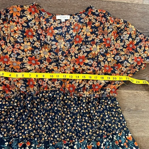 Umgee Floral Long Sleeve Maxi Dress - Orange and Blue - Picture 7 of 8